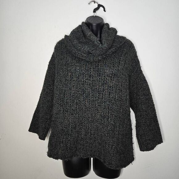 Eileen Fisher Sweater Size Medium Turtleneck Green Wool Nylon Cashmere Chunky Op - Picture 1 of 5